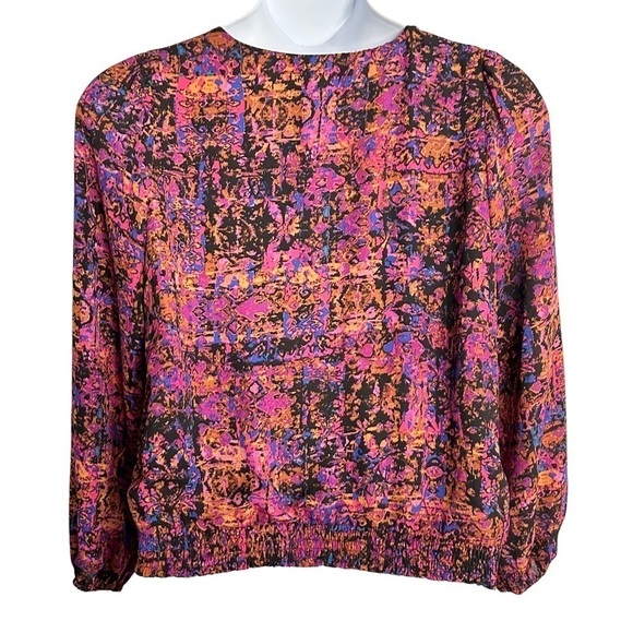 ALLISON Joy Evereve Penelope Multicolor Abstract Print Long Sleeve Wrap Top Sz L - Picture 5 of 9